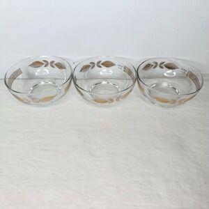 Vintage Fred Press Glass Bowls Set of 3 Gold Leaf Mid Century Modern MCM Clear